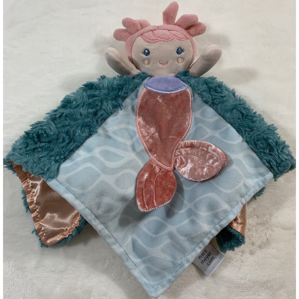 MARY MEYER Baby Mermaid Doll SECURITY BLANKET Lovey Satin Aqua Teal Pink Peach